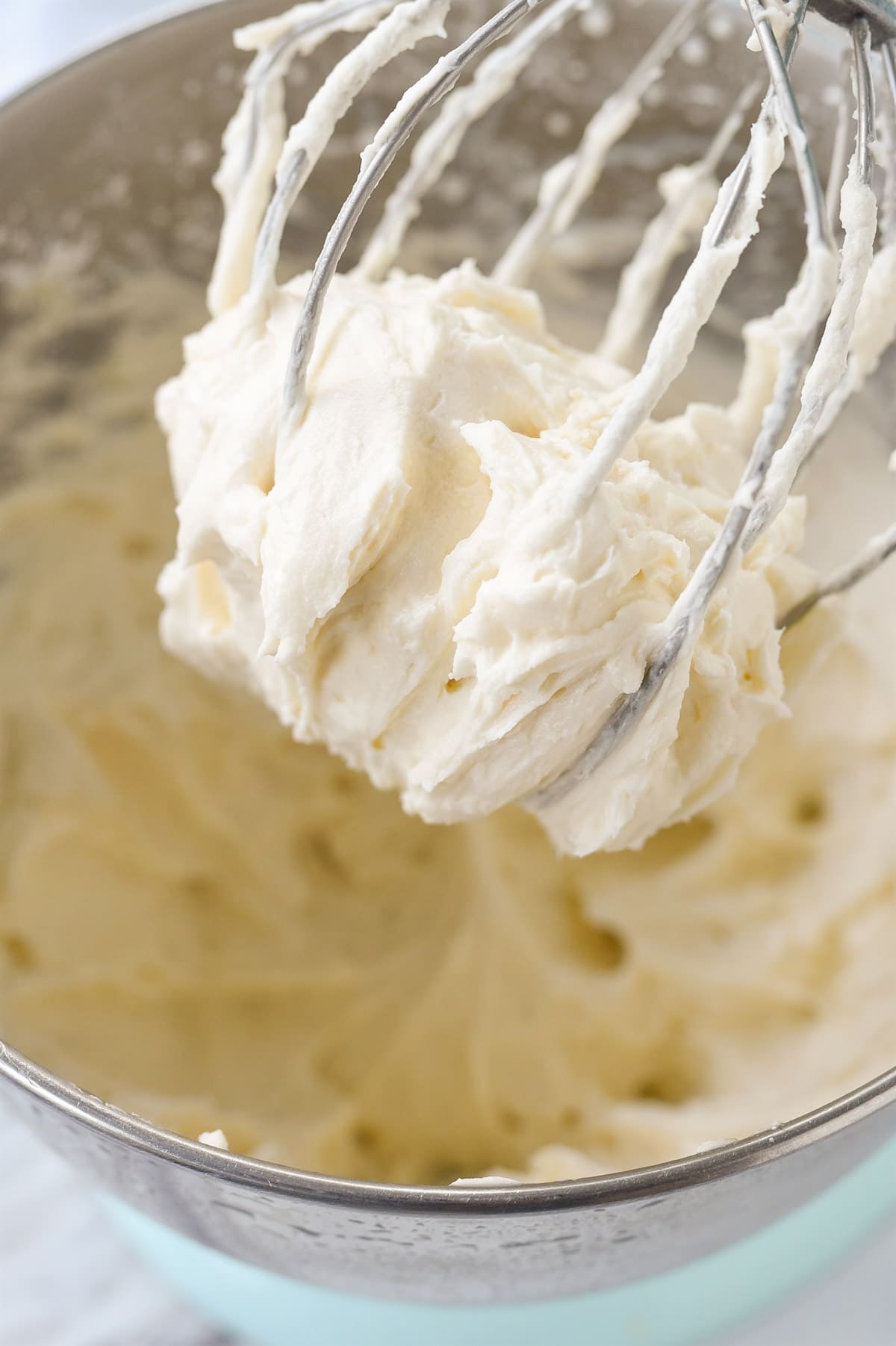 buttercream frosting in a mixer