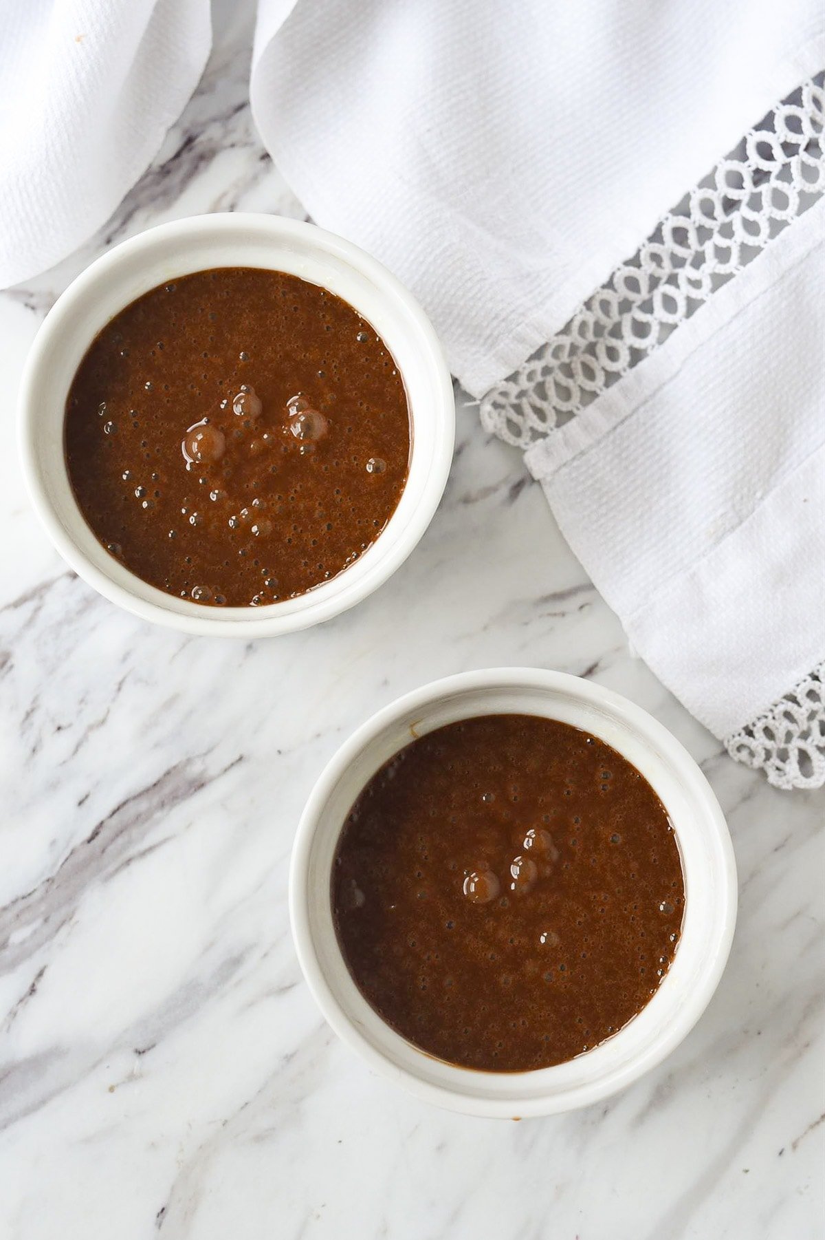 chocolate lava cake batter in dish