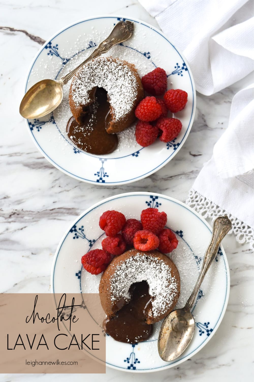 two chocolate lava cakes on plates