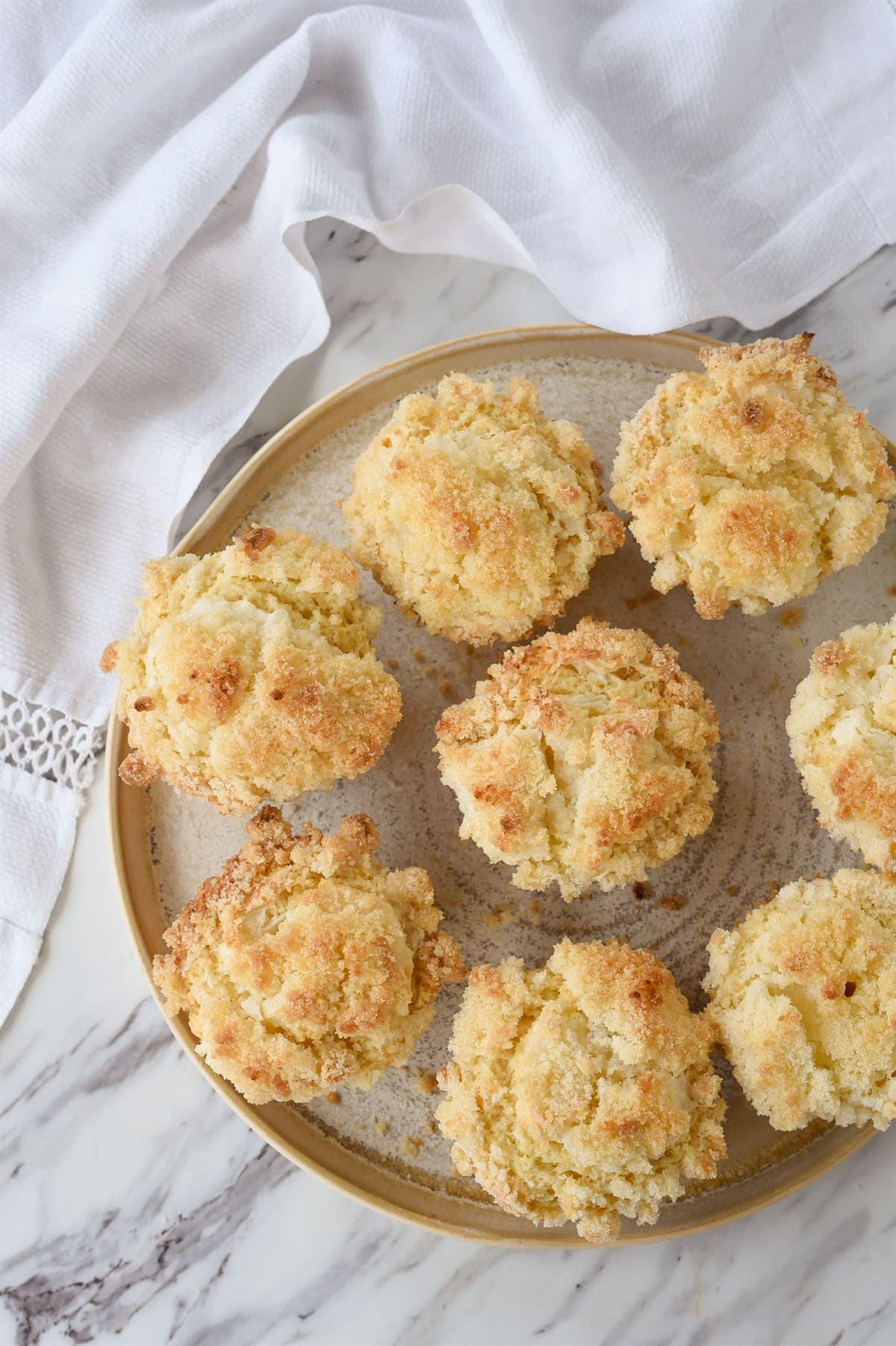 overhead shot of muffins on a plate