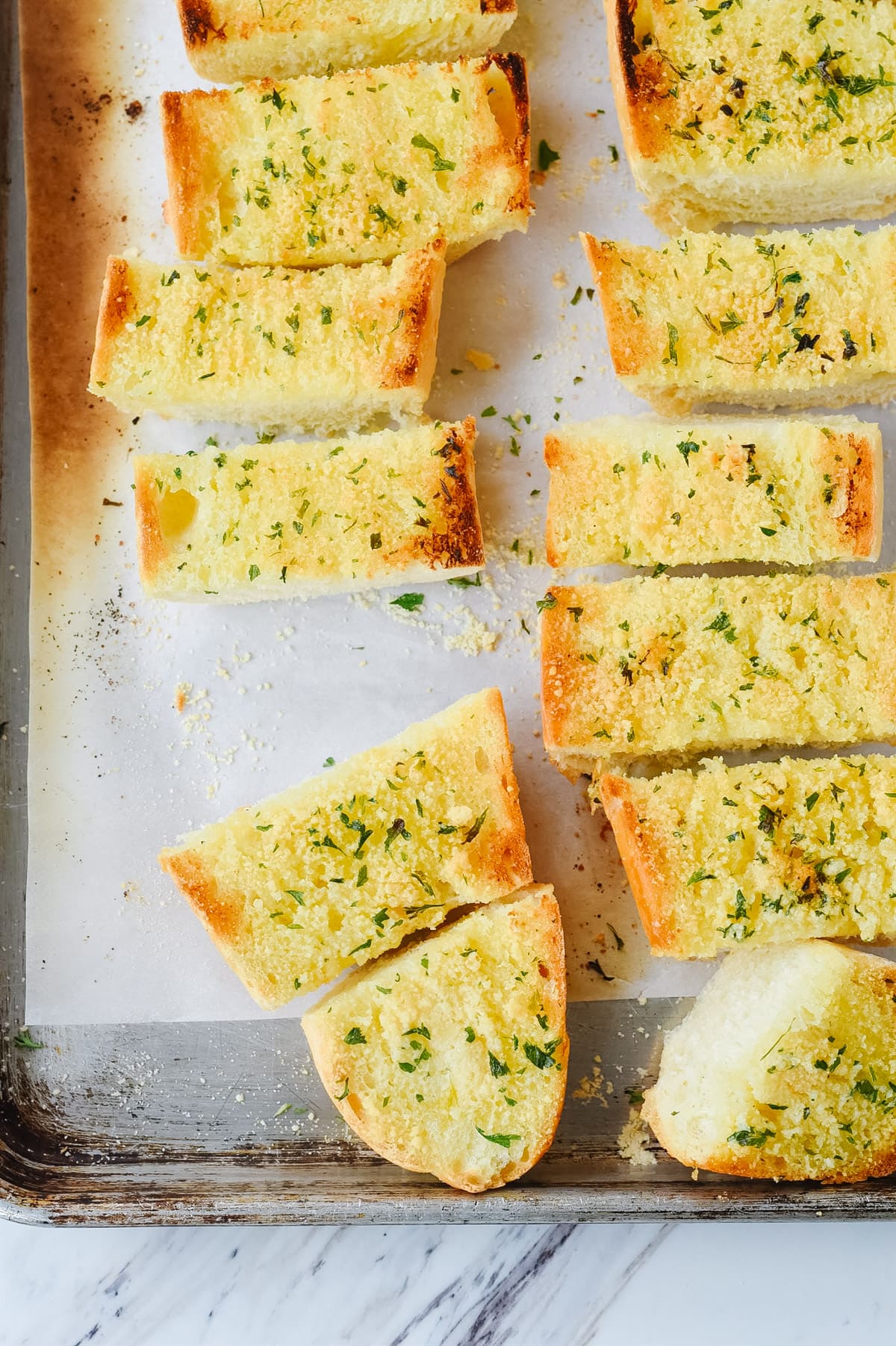 easy garlic bread on a pan