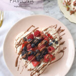 overhead shot of pavlova on a plate