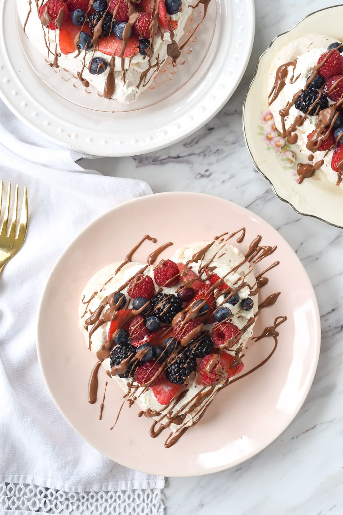 heart shaped pavlova on a plate