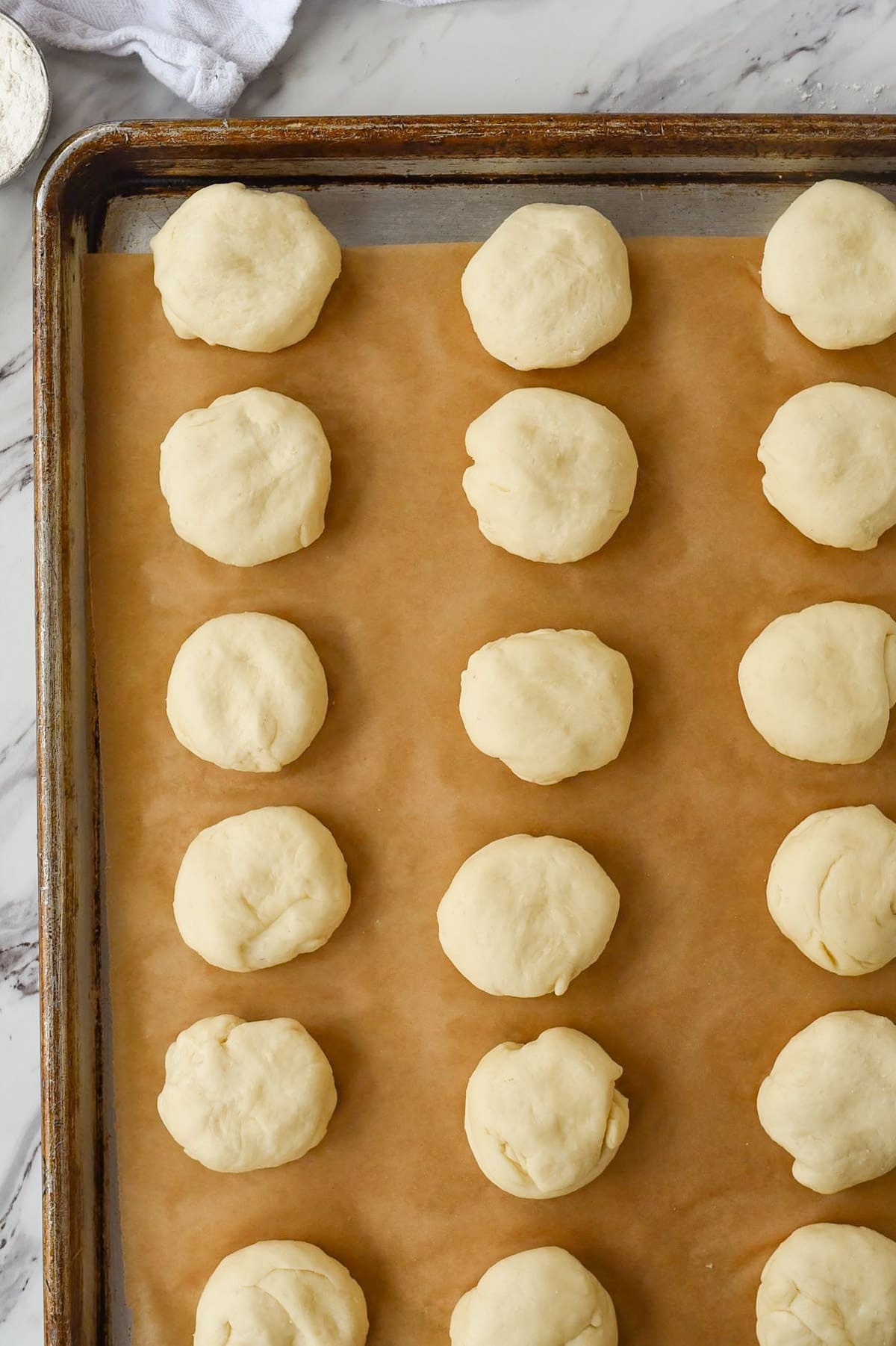 slider bun dough on pan