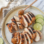 overhead shot of honey lime chicken on a plate