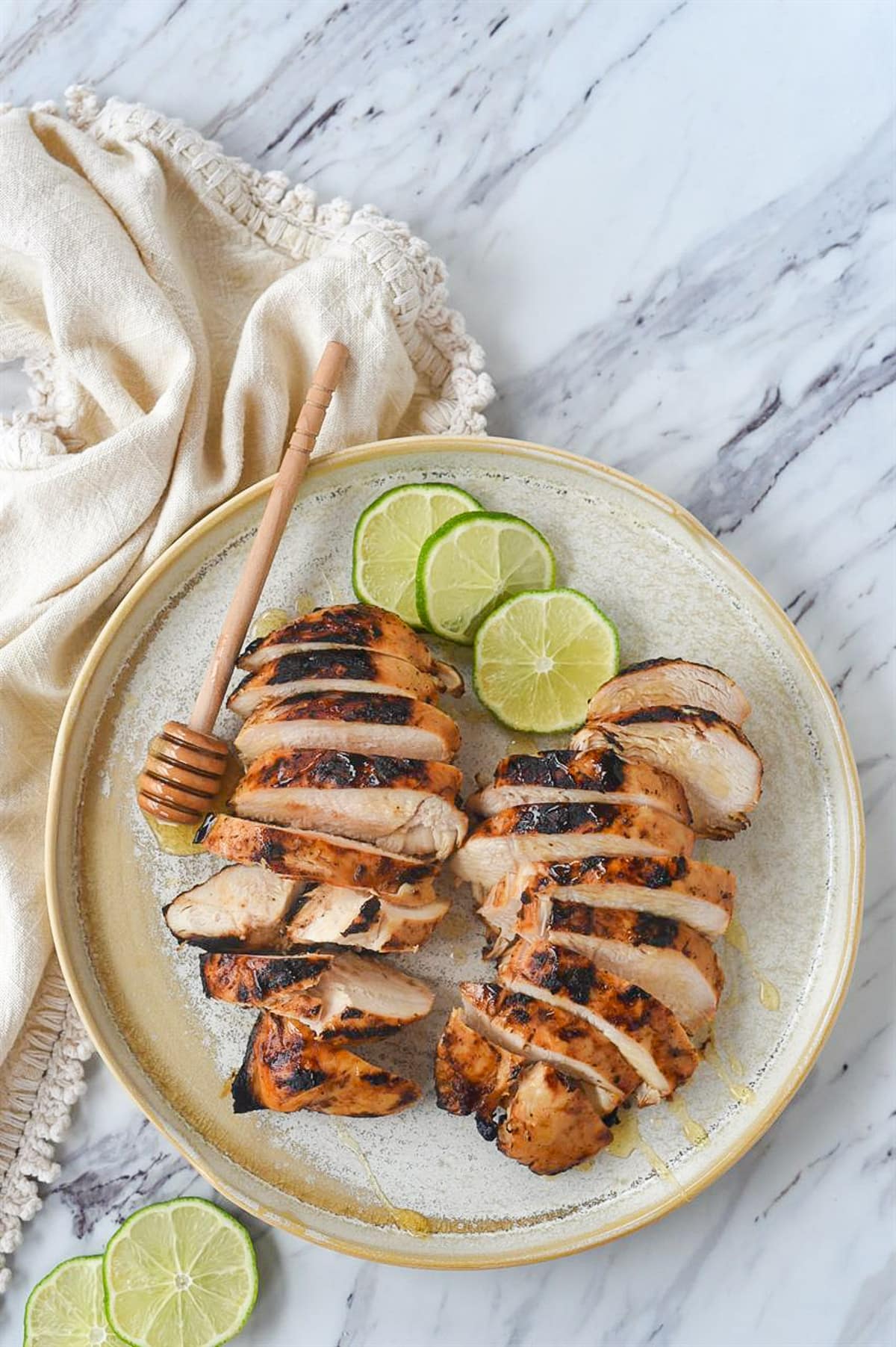 overhead view of honey lime chicken