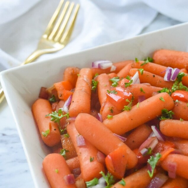 bowl of carrots and a fork