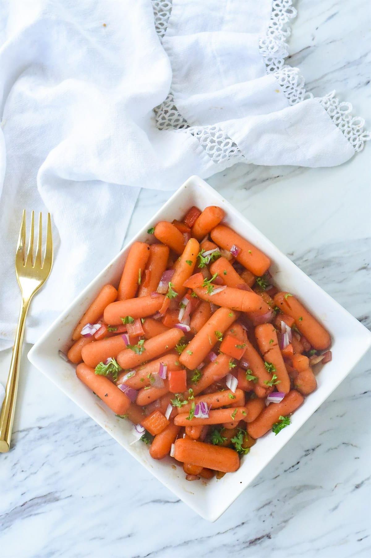 overhead shot of carrots in a bowl