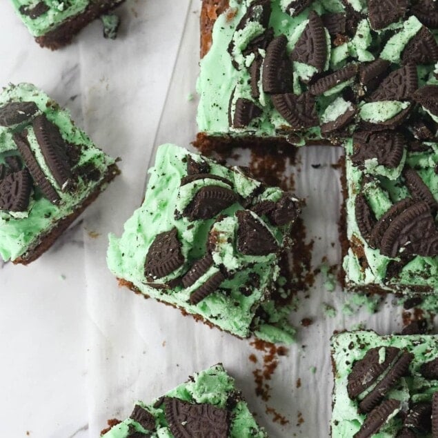 overhead shot of mint cookie brownies