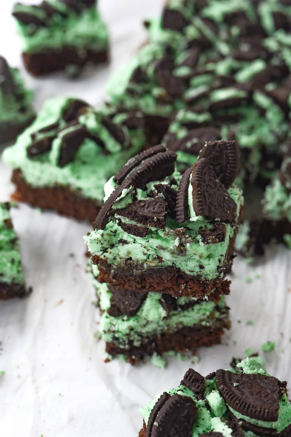 stack of mint cookie. brownies