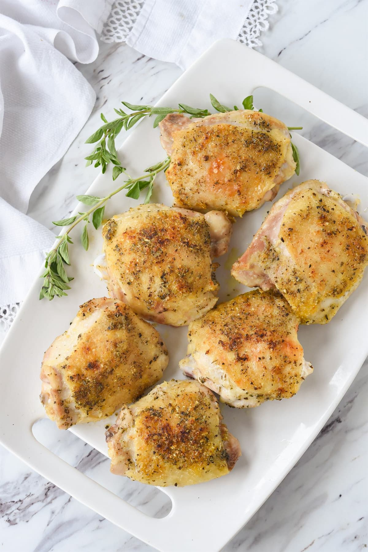 overhead shot of oregano chicken