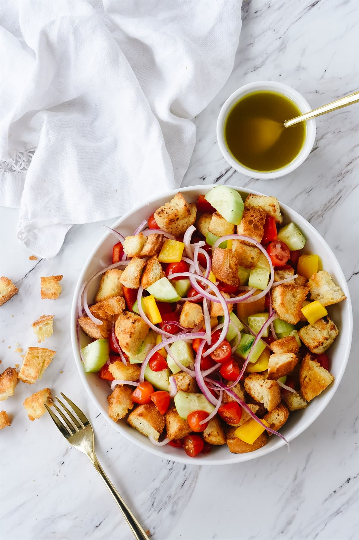 overhead shot of panzanella salad