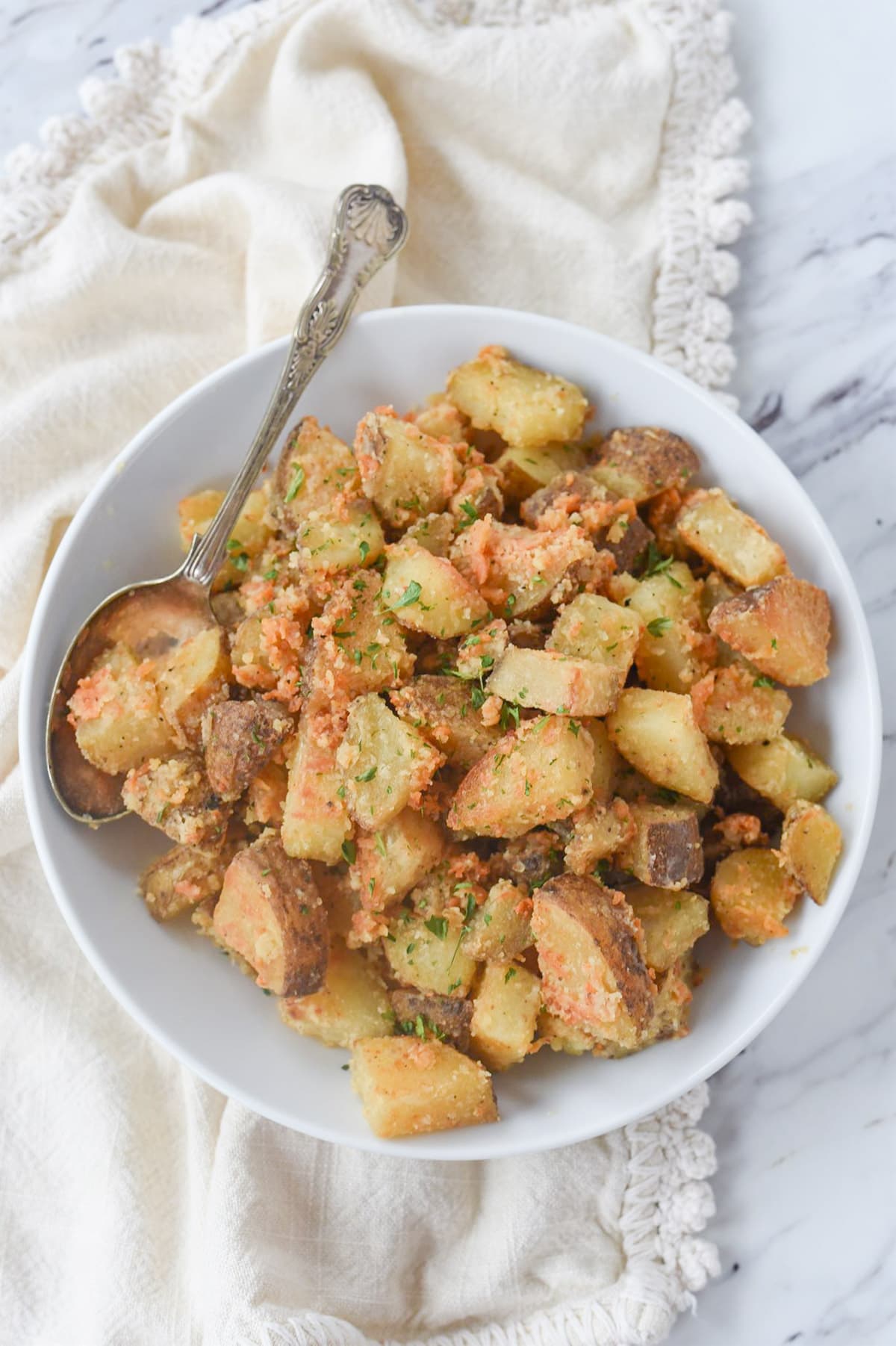 overhead shot of parmesan roasted potatoes