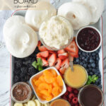 overhead shot of pavlova dessert board