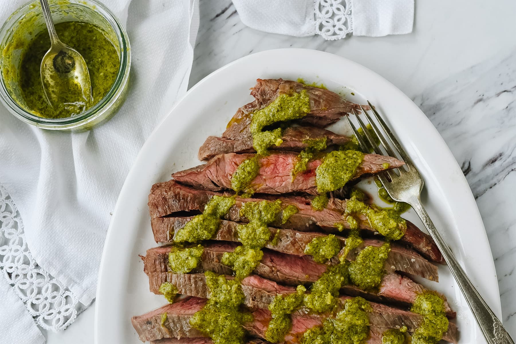 sliced pesto flank steak