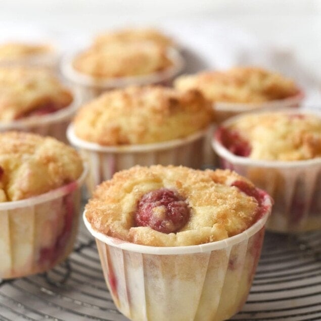 raspberry muffins cooling.