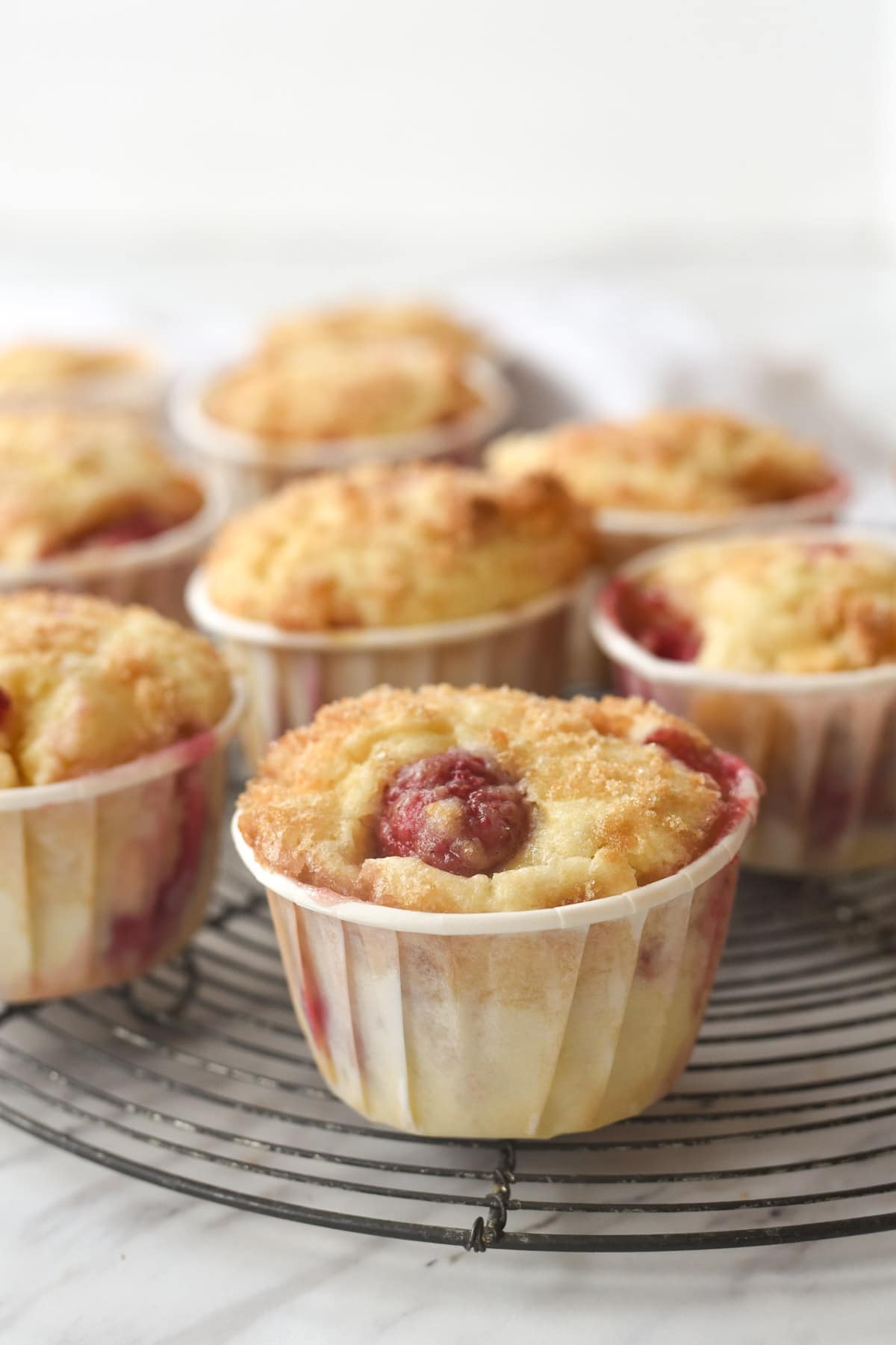 raspberry muffins cooling.