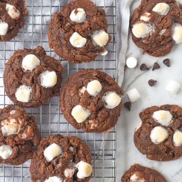 cookies with marshmallows on a cooling rack