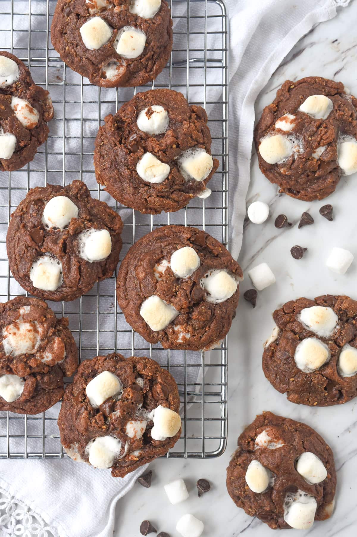 cookies with marshmallows on a cooling rack