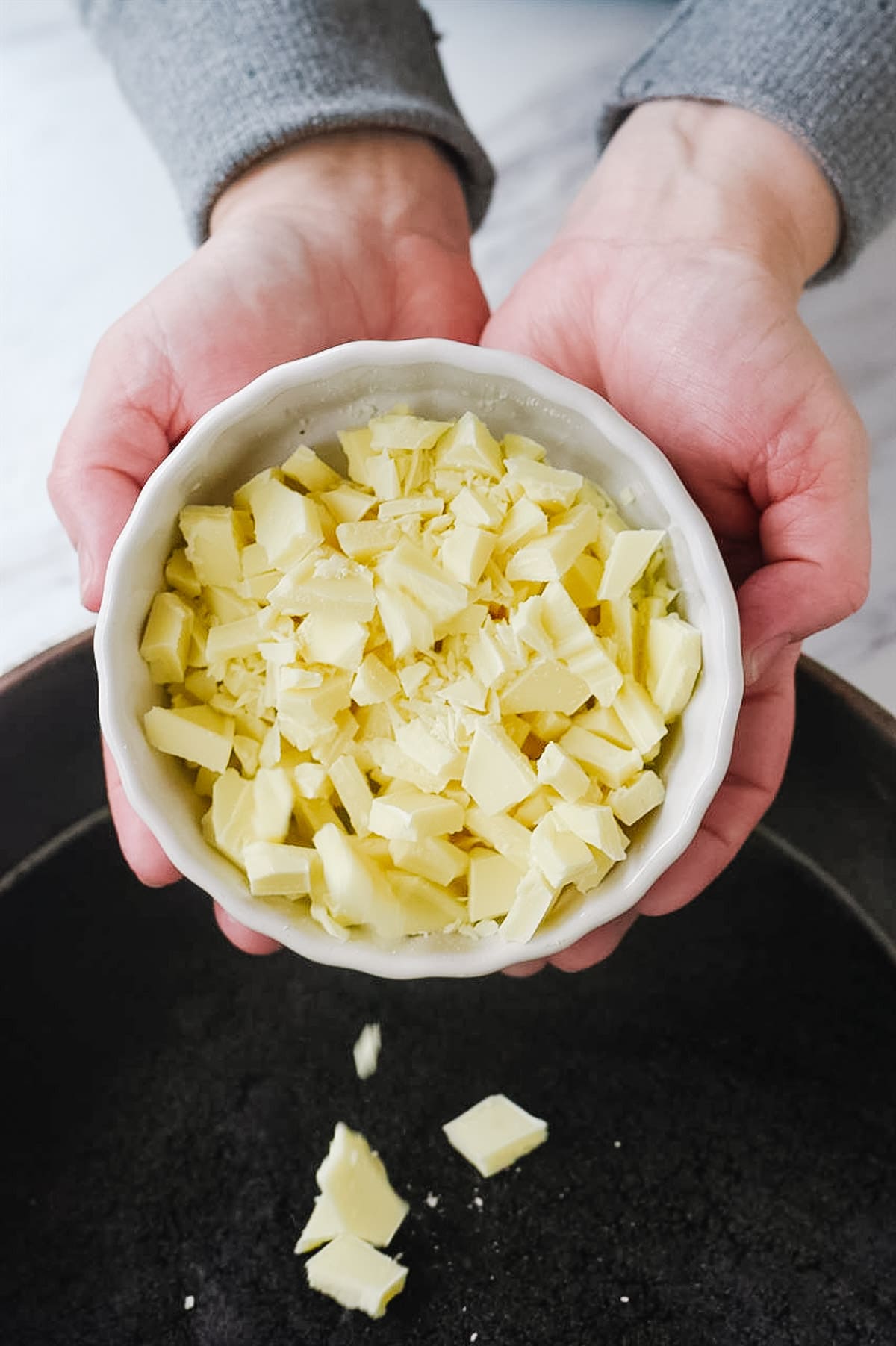 white chocolate chunks in a bowl.