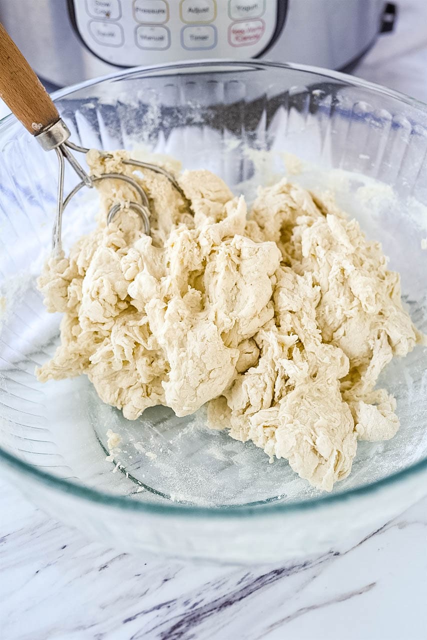 bread dough in bowl.