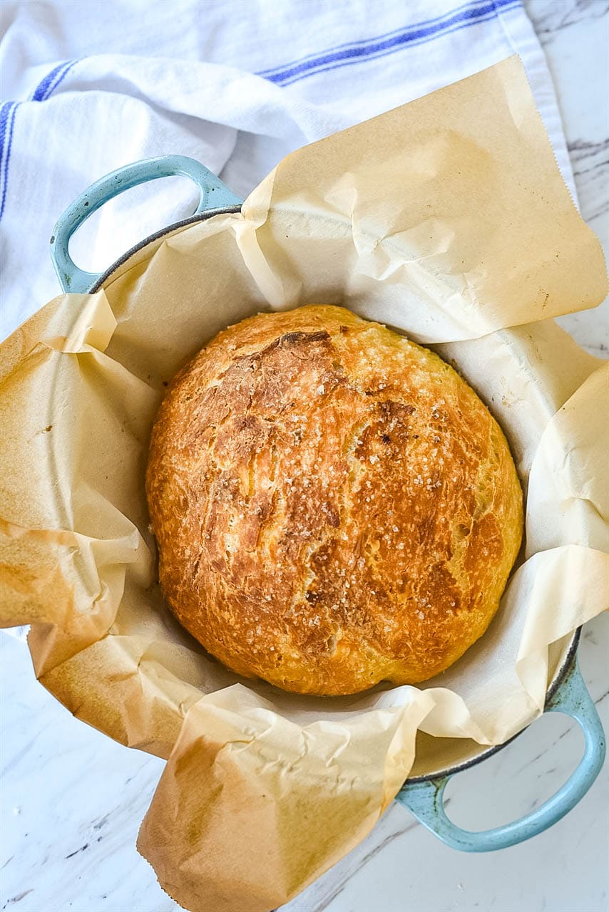 No knead bread in a pan