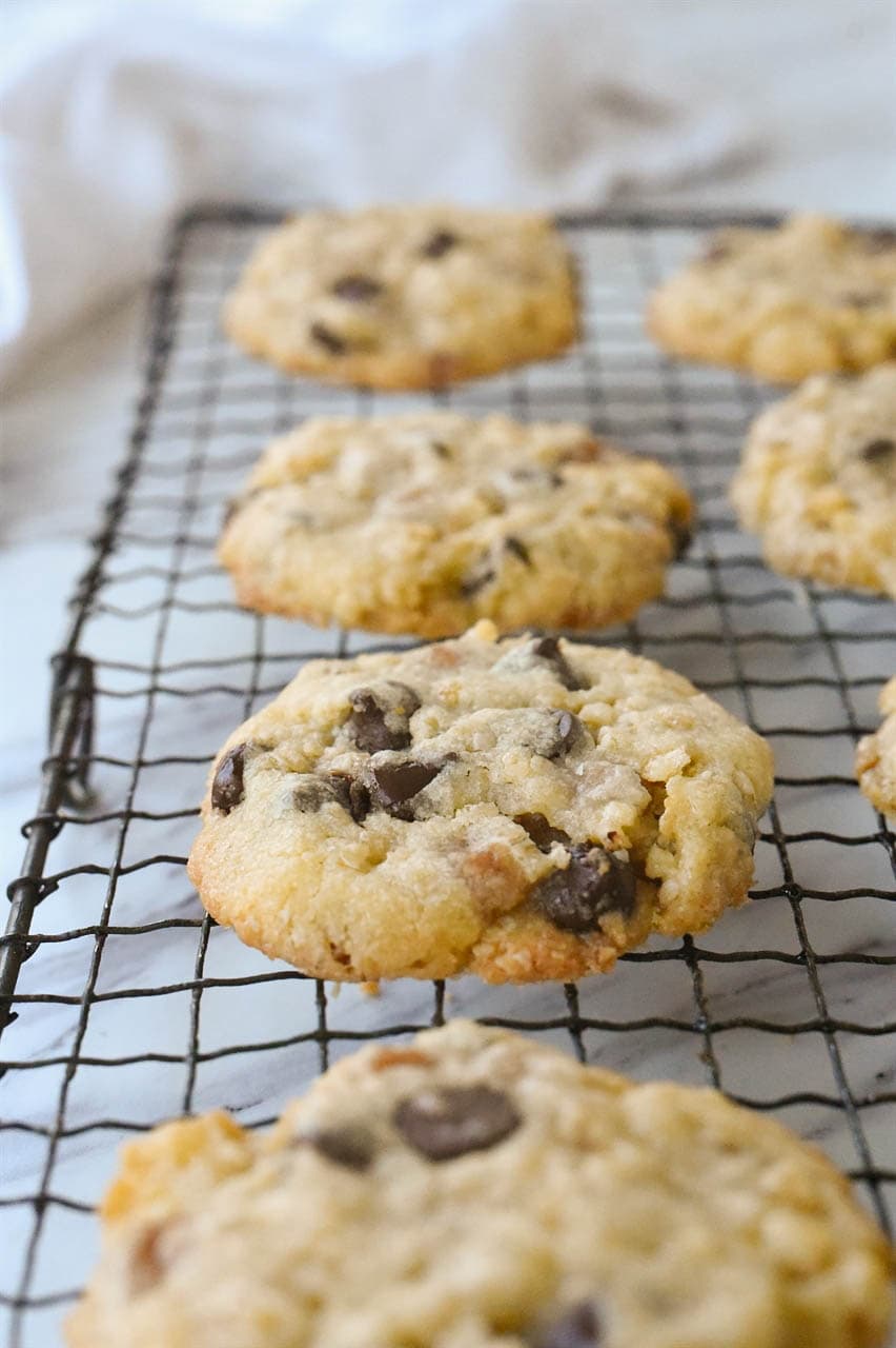 chocolate chip cookies on a cooling rack