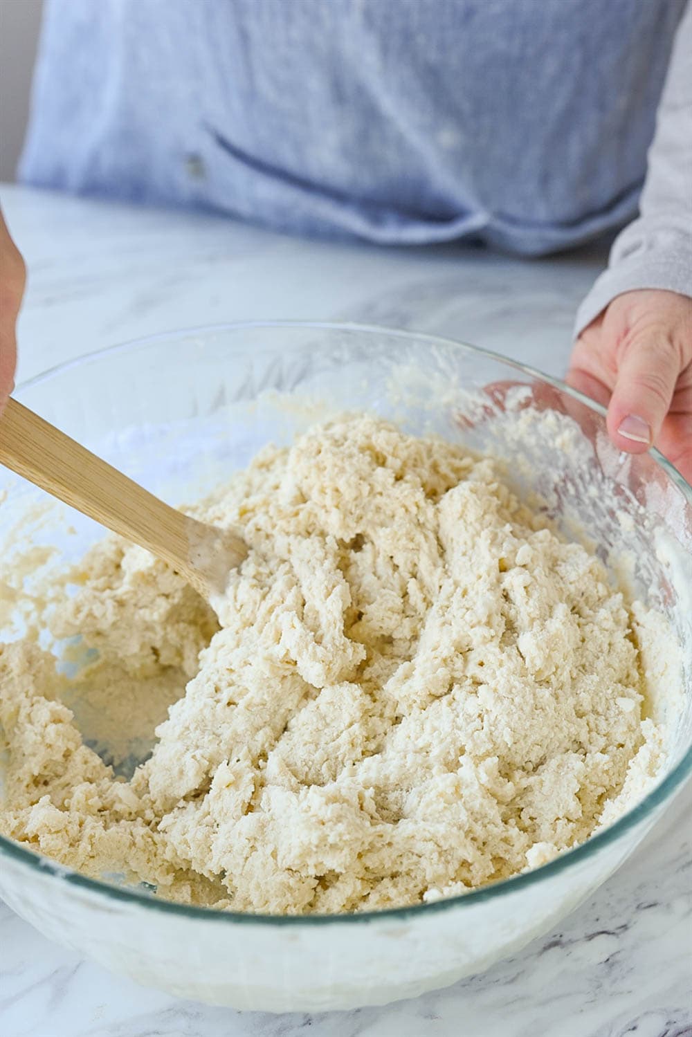 stirring biscuit dough