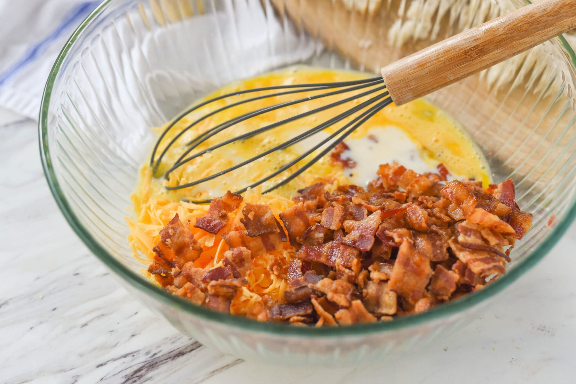 bacon casserole mixture in a bowl