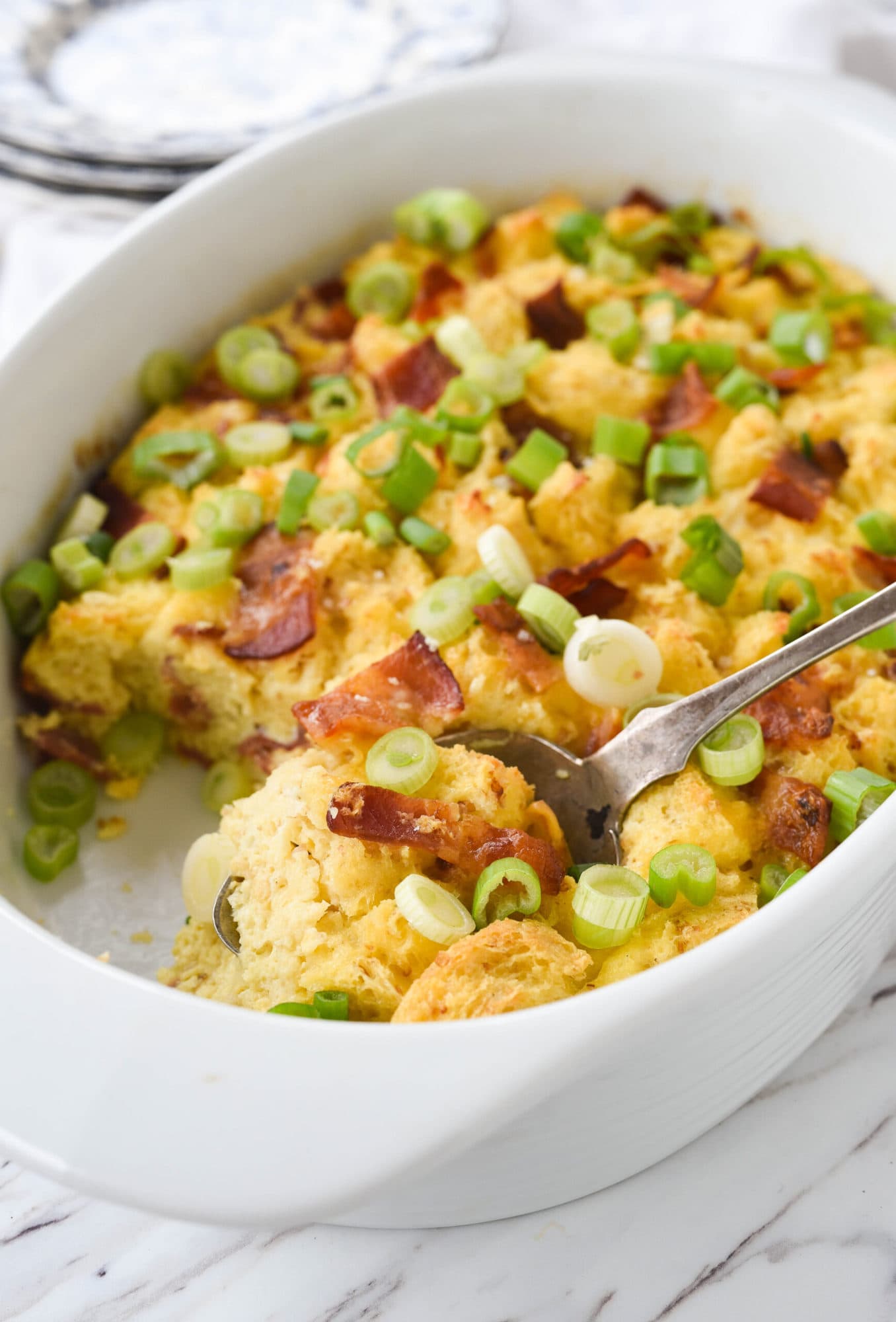 bacon casserole with a spoon