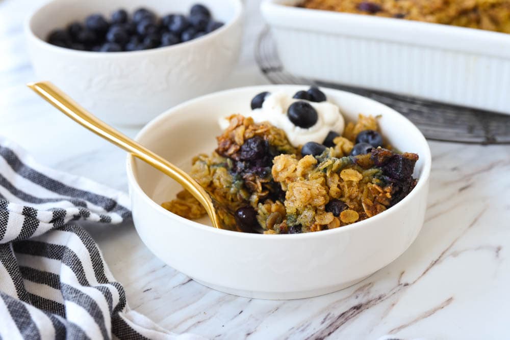 white bowl full of baked oatmeal