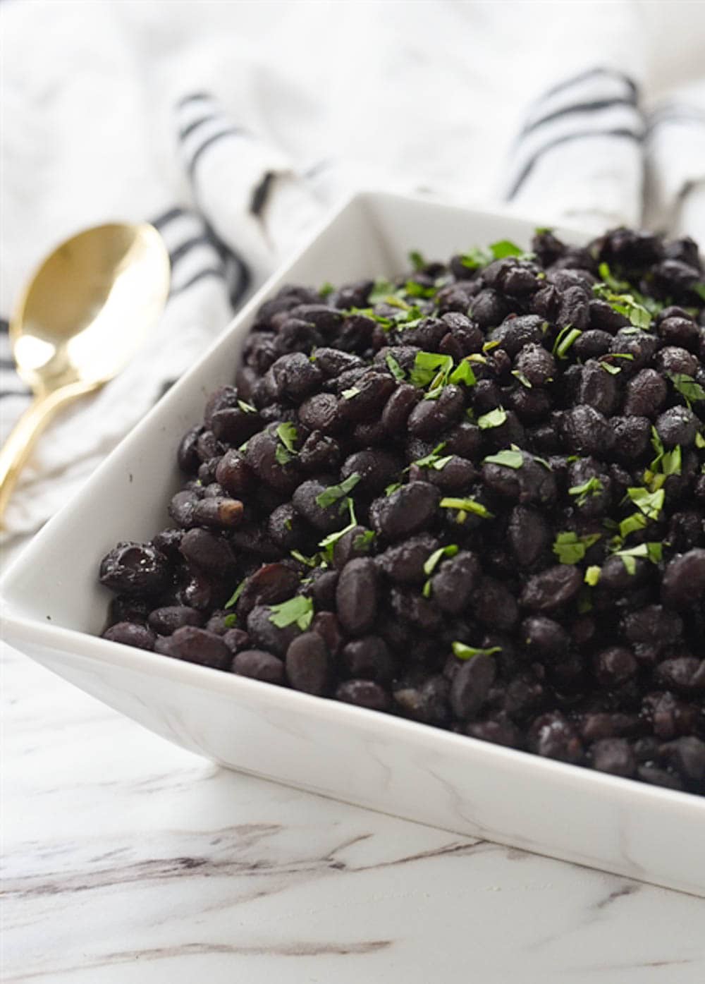 instant pot black beans in white bowl