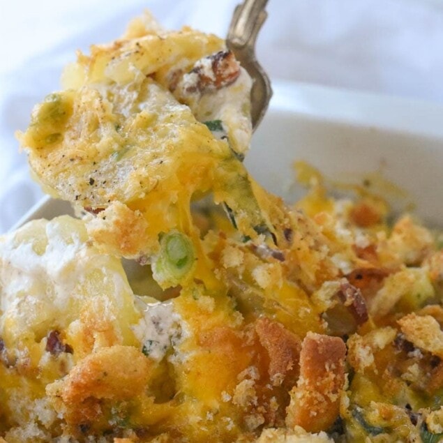 scoop of loaded scalloped potatoes