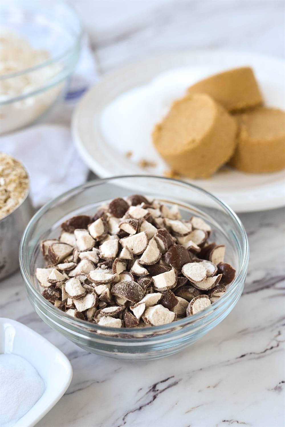 chopped up malted milk balls