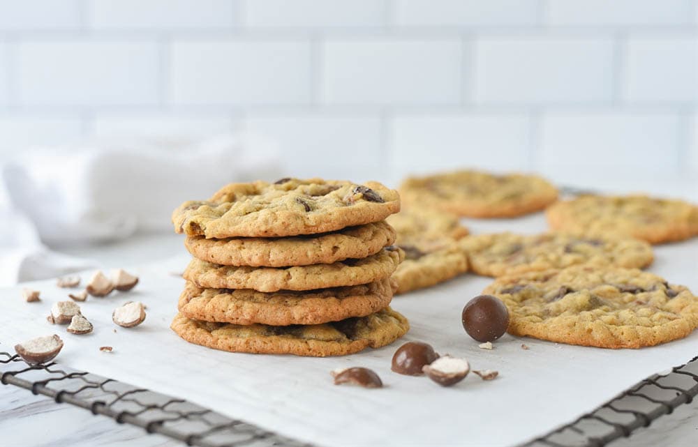 stack of malted milk ball cookies