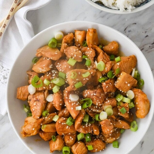 overhead shot of sesame chicken