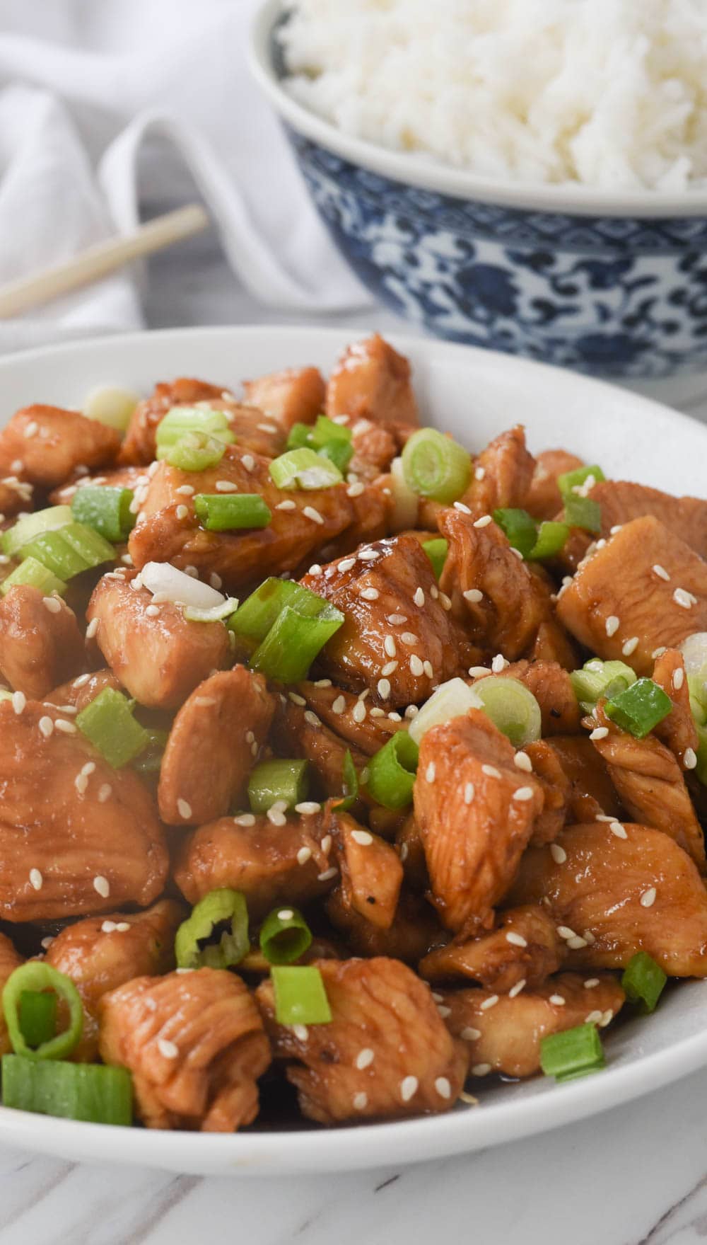 close up of sesame chicken