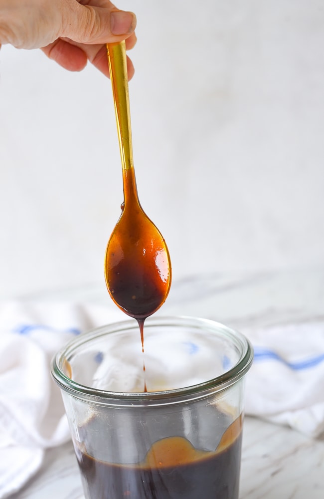 HOney Balsamic BBQ sauce on a spoon