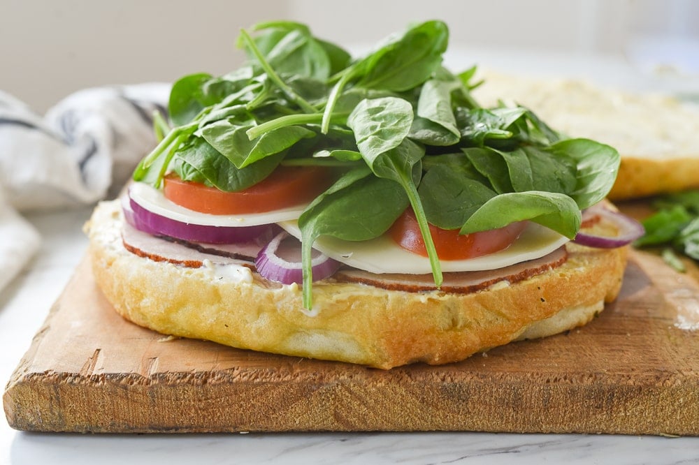 focaccia sandwich with ingredients on it