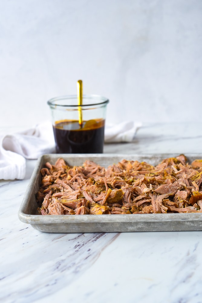 pulled pork on a baking sheet