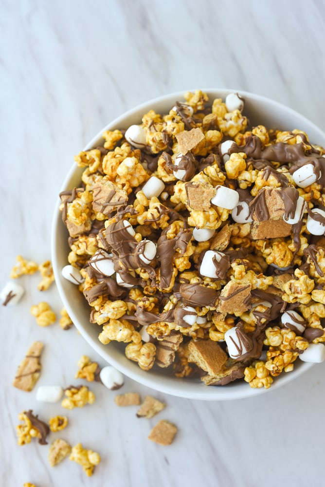 smore popcorn in a bowl