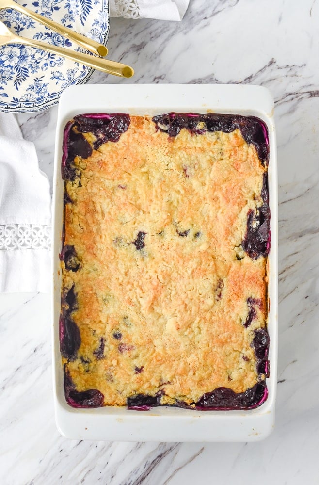 overhead shot of blueberry dump cake