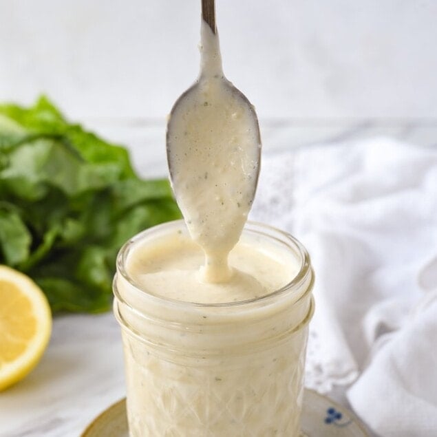 spoonful of Caesar salad dressing