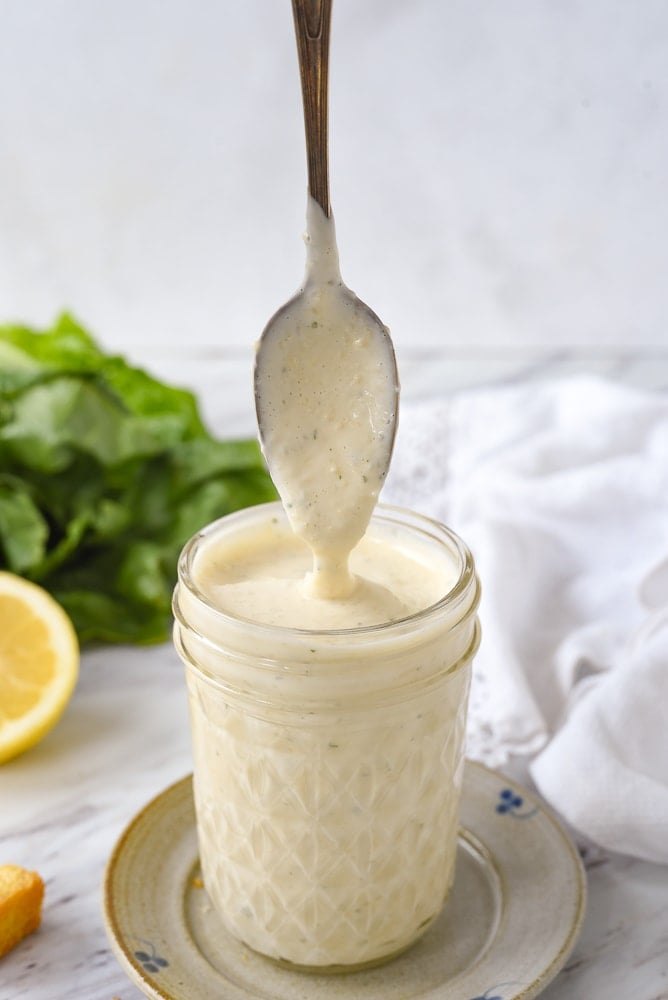 spoonful of Caesar salad dressing