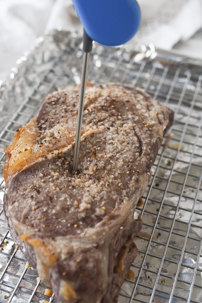 steak with meat thermometer in it