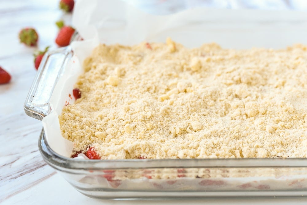 side view of unbaked strawberry bars