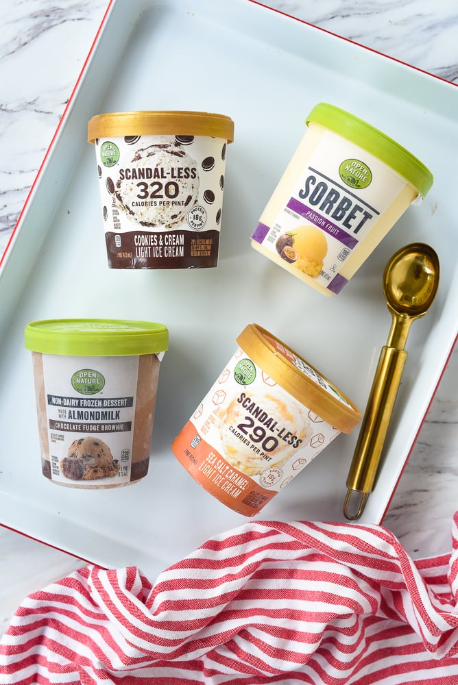 overhead shot of four ice cream pints