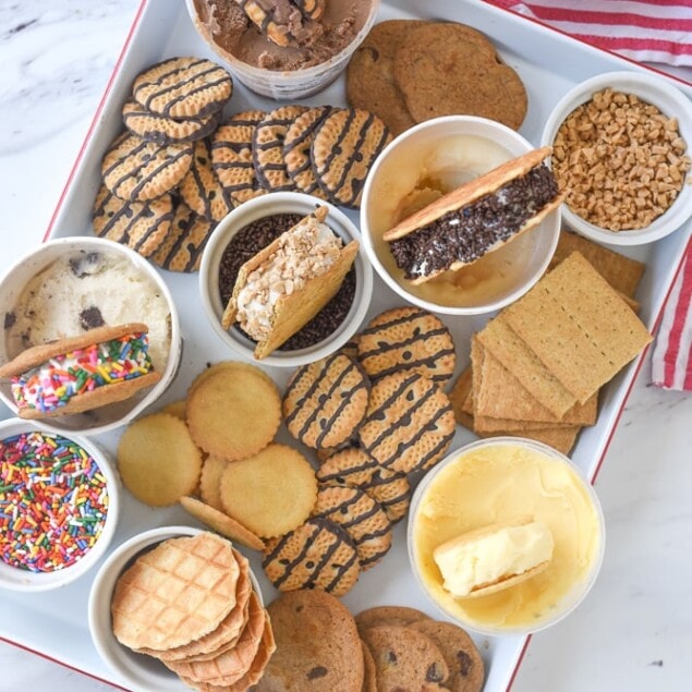 overhead shot of ice cream sandwich snack board