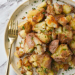 overhead shot of plate of potatoes