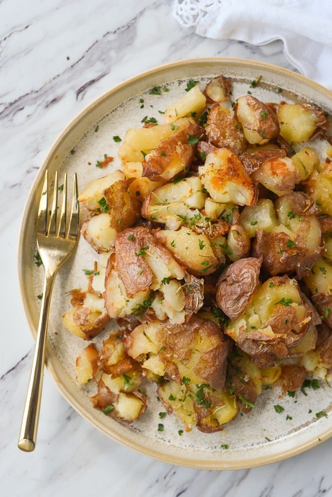 plate of smash potatotes